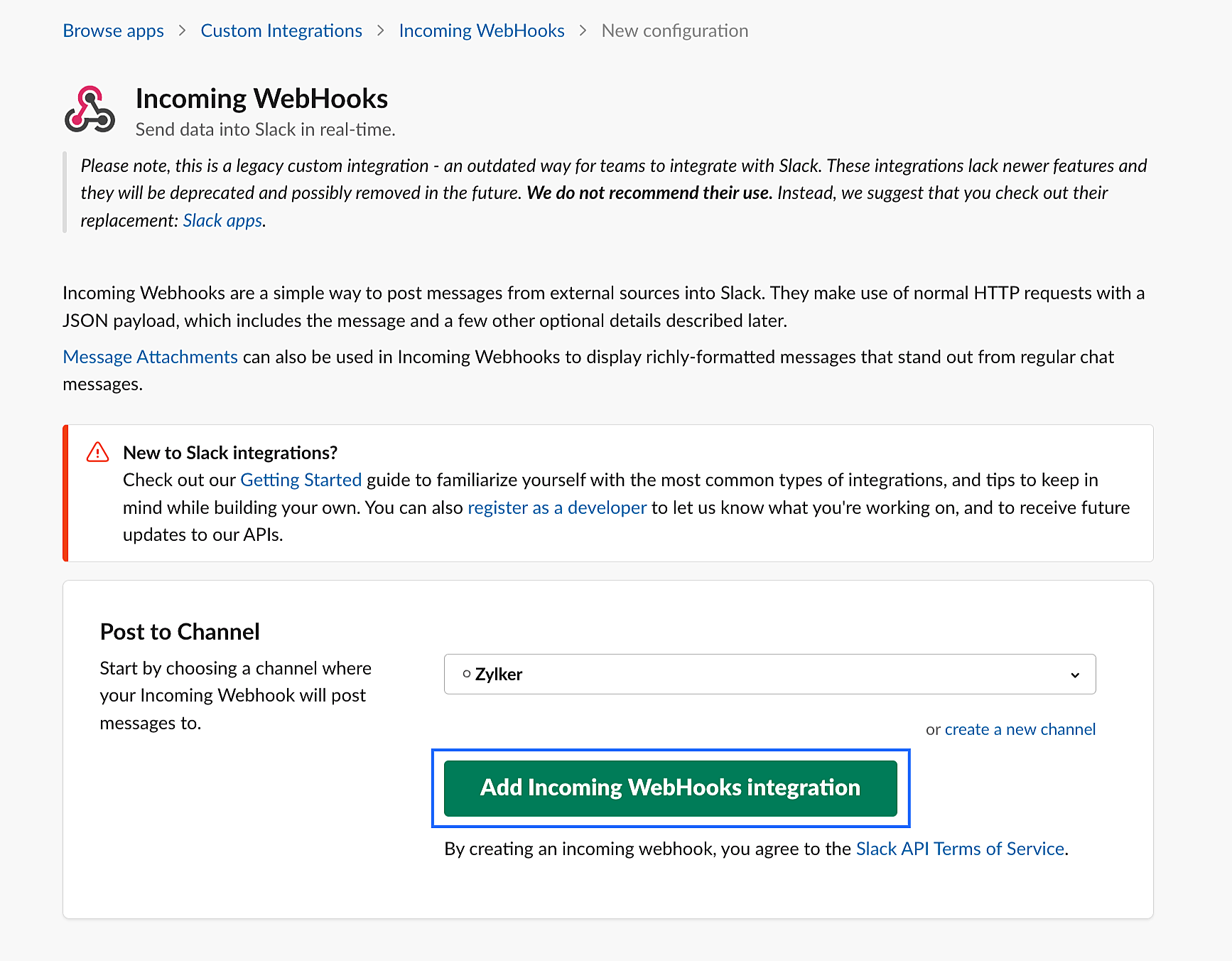 Add Incoming Webhooks Integration