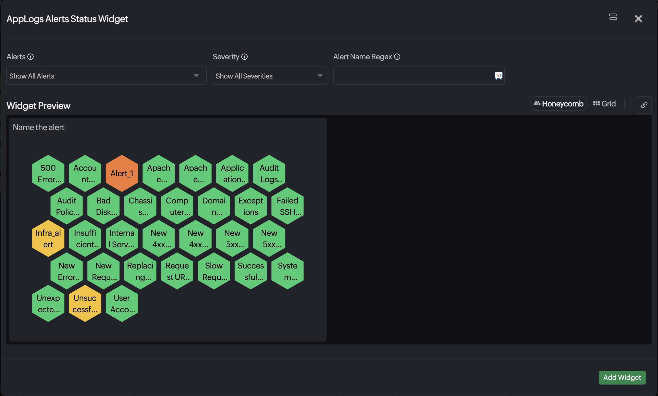 AppLogs alert status widget