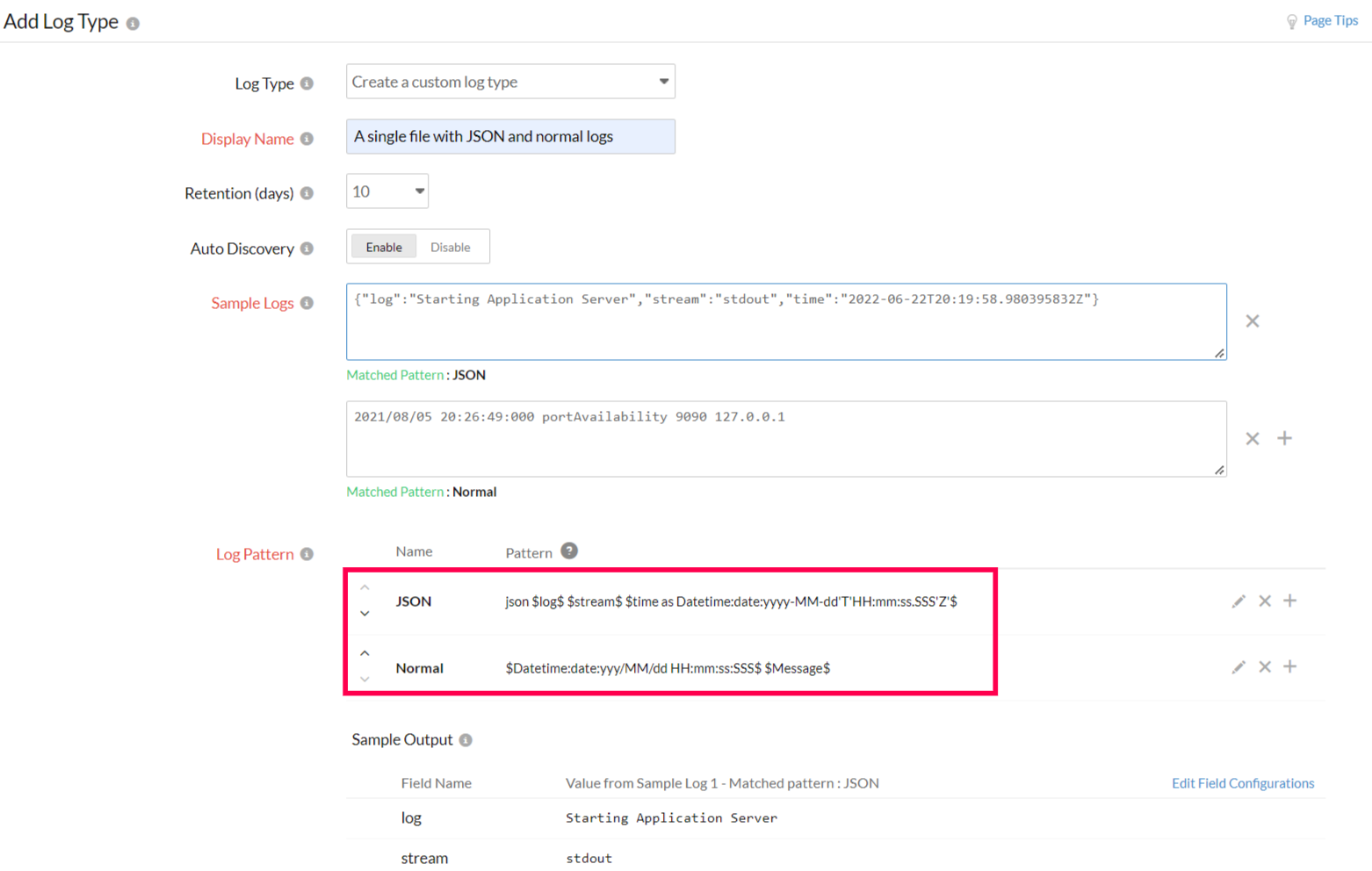 json-and-normal-log JSON logs