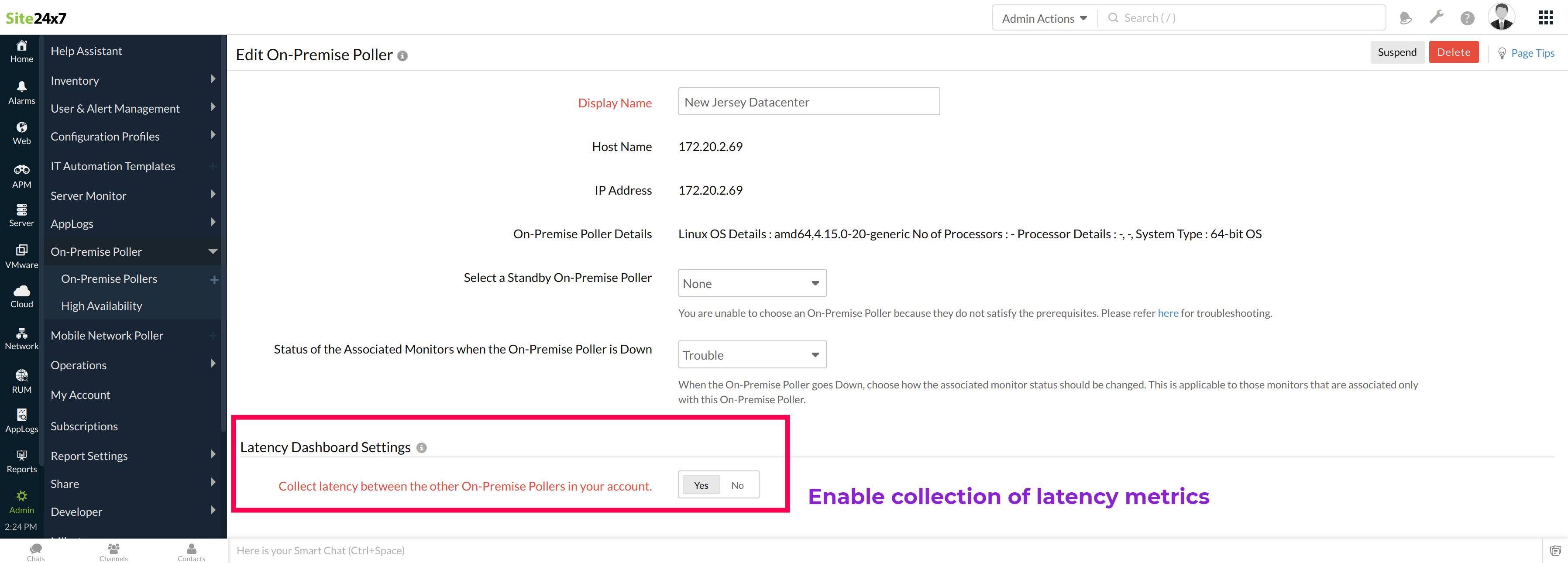 Enable latency dashboard for each On-Premise Poller