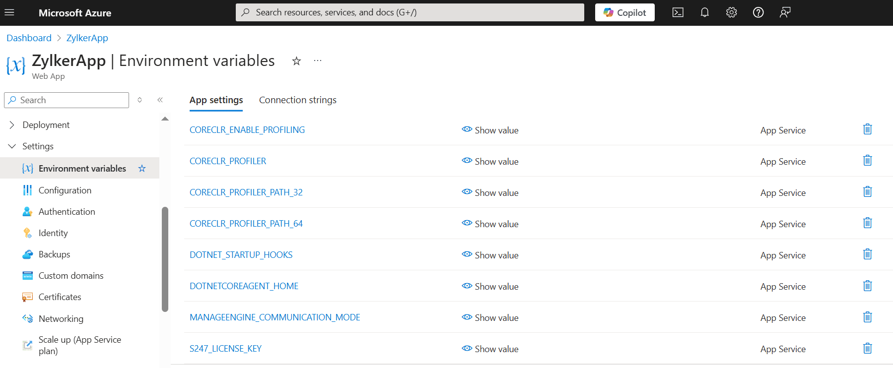 Environment variables