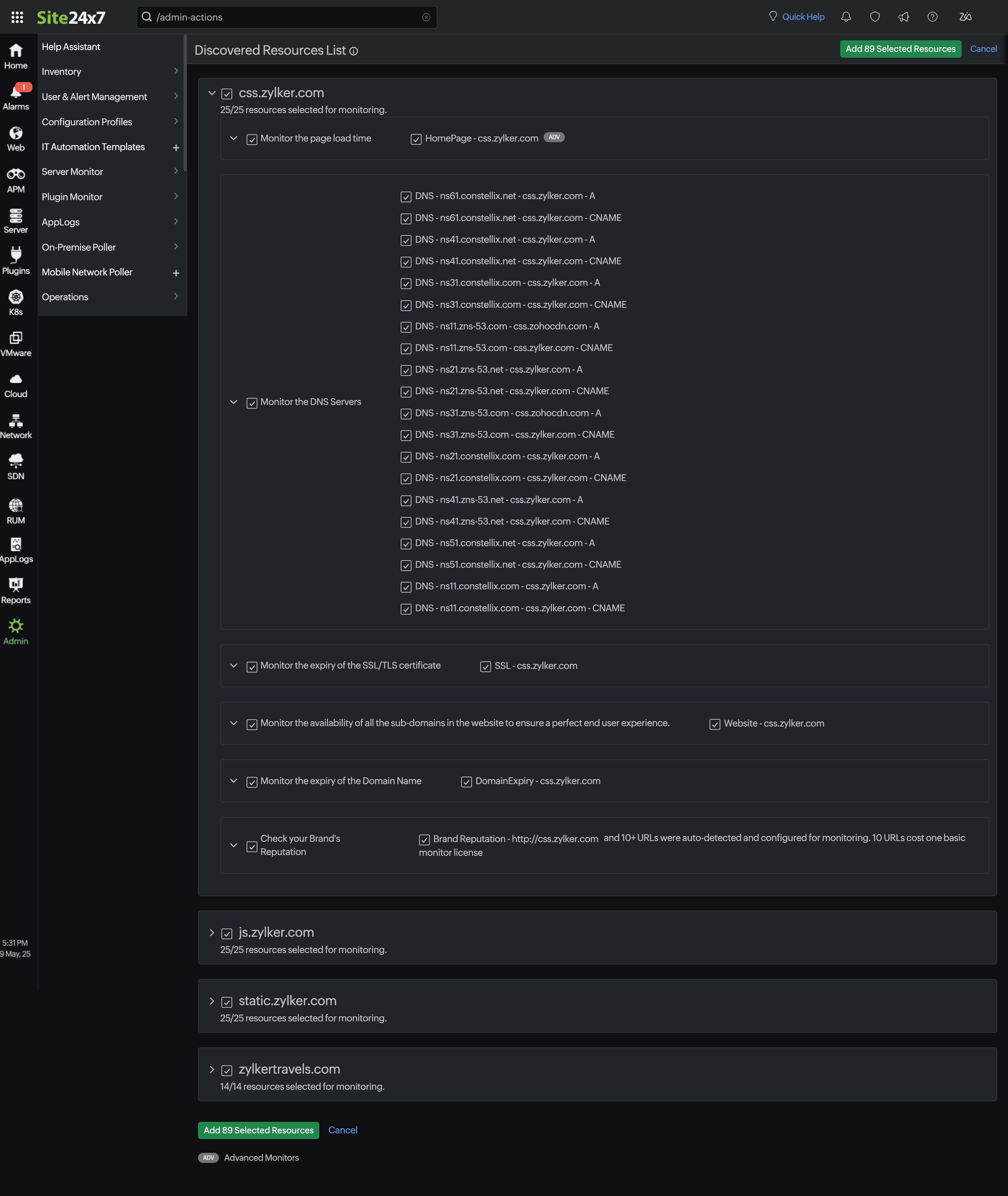 Resources list screenshot