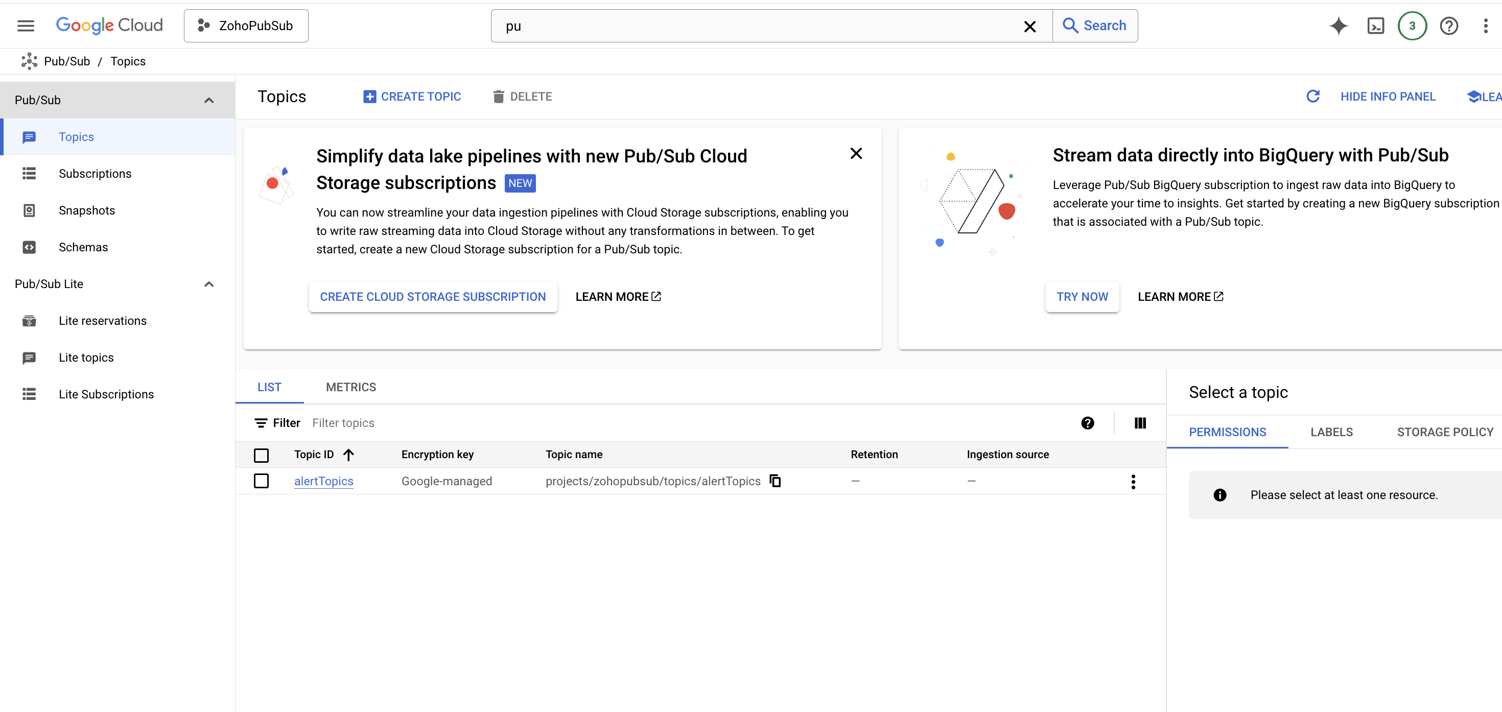 Google Cloud Pub/Sub Topics Google Cloud Pub/Sub Topics