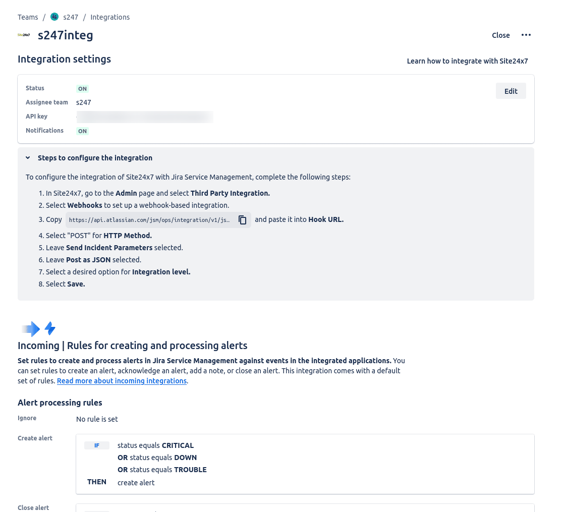 JSM Integration Settings