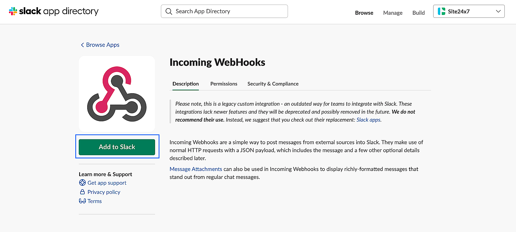 Webhooks add to slack